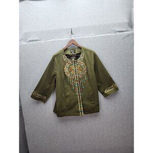 Bob Mackie Wearable Art Embroidered Jacket Olive Green XL
